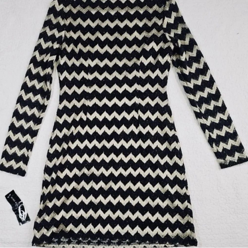 🛍️Nine West Black and Gold Chevron Lace Cocktail Dress Size 6 NWT - Picture 8 of 13